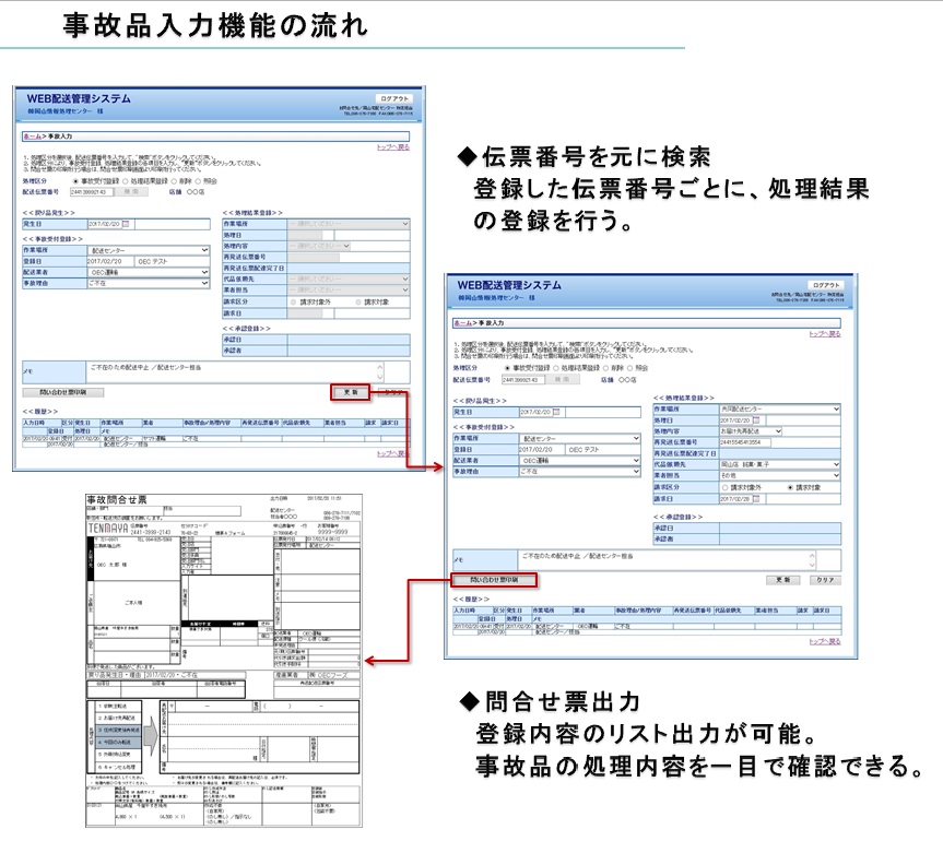 事故品入力機能